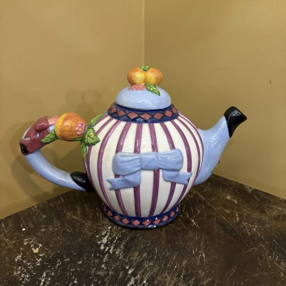 Zrike Peach Blossom Tea Time Hand Painted Tea Pot 2 Cups/‎ Mugs